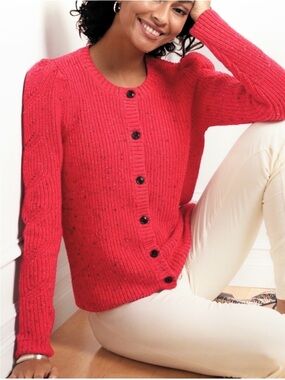 Talbots Pink Speckled Cable Knit Cardigan